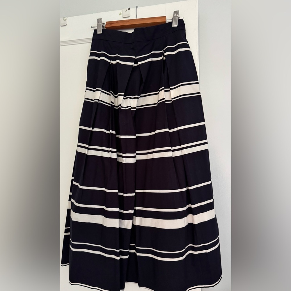 Ann Taylor Navy and White Striped Midi Skirt